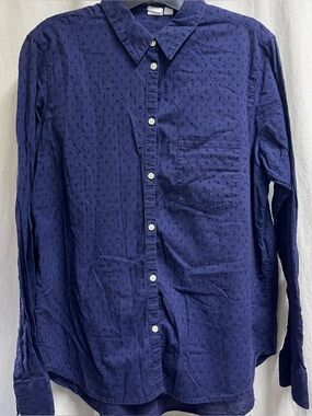 Gap Polka Dot Oxford Shirt Womens Large Navy Blue Cotton Long Sleeve Button Up